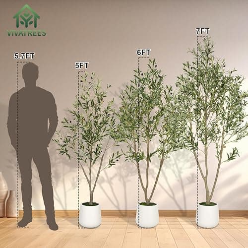 VIVATREES Olive Trees Artificial Indoor, 5FT Tall Faux Olive Tree with White Tall Planter, Artificial Plants with Natural Wood Trunk and Lifelike Fruits for Home Office Decor thumbnail 5