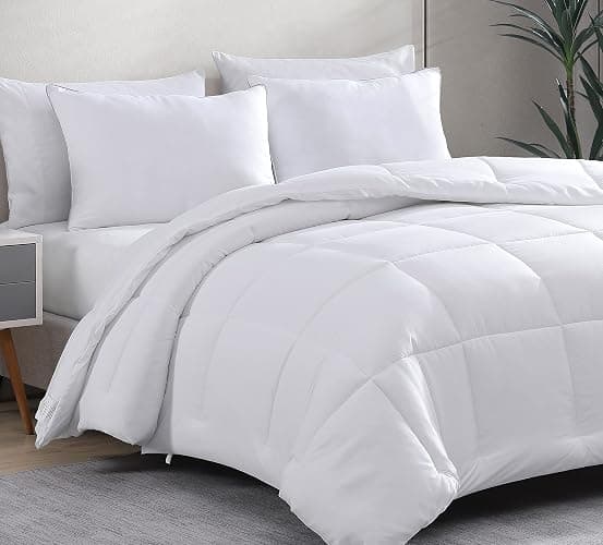 Comforter King Size Goose Down Alternative Microfiber Quilted Solid Comforter/Duvet Insert - Ultra Soft Hypoallergenic Bedding - Medium Warmth for All Seasons King Comforter - White thumbnail 2
