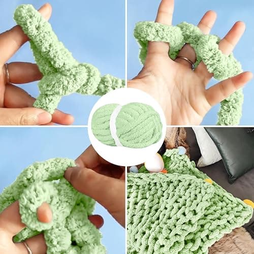 BSRHOME Chunky Chenille Yarn for Hand Knitting,Fluffy Soft Jumbo Yarn with Circular Needle & Crochet Hook,Super Bulky Big Yarn for Chunky Blanket,Large Thick Arm Knitting,1 Pack,Sage Green thumbnail 7