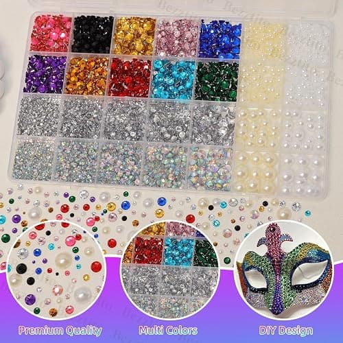 14000Pcs Colorful Flatback Rhinestones and Pearls for Bedazzling Kit, 2-6mm Resin Gems Bedazzling Rhinestone, 4-10mm Flatback Pearls Gems Rhinestones for Crafting DIY Face Makeup thumbnail 5