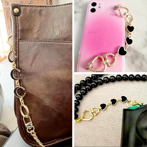 2 Pcs Bag Extender Chain, Purse Strap Extender for Handbag, Purse Extender Chain, Bag Extension Chain Extender for Purse Handbags, Shoulder Bag Strap Extender, Black Heart & Moon thumbnail 8