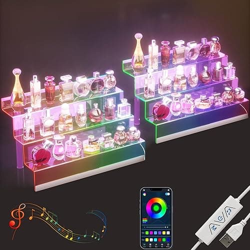 16” Acrylic Display Organizer with LED Light - 3 Tier Perfume Stand and Display Step Shelves Holder, Cologne Organizer for Men, Figures Stand, Porta Perfumes Para Tocador, Clear Riser, 2 Pack Stands - 16" 3-Tier Pro (2 Packs)