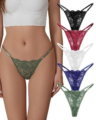 SHARICCA Lace G-String Thongs for Women Adjustable Sexy Low Rise Underwear Breathable T-back Thongs Panties 3 Pack - Image 1