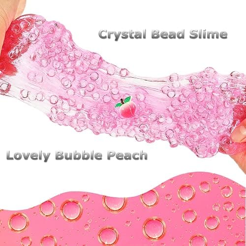 Premade Rose Pink Jelly Cube Glimmer Crunchy Crystal Slime, Includes 4 Sets of Add-ins, Sensory and Tactile Stimulation, Stress Relief, Party Favors for Girls & Boys thumbnail 4