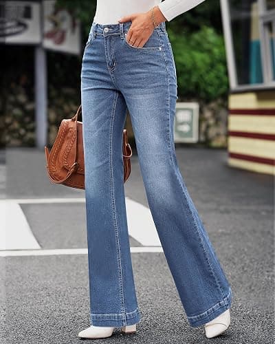 GRAPENT Womens Flare Jeans High Waisted Wide Leg Baggy Jean for Women Stretch Denim Pants thumbnail 2