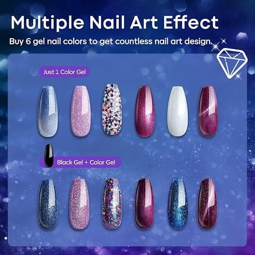 modelones Color Changing Cat Eye Gel Nail Polish Set, 6 Colors Glitter | Magnetic Chameleon Nail Art, UV LED Soak Off, Reflective Temperature Polish, Blue Red Black Pink Shimmer, DIY Home Salon thumbnail 4