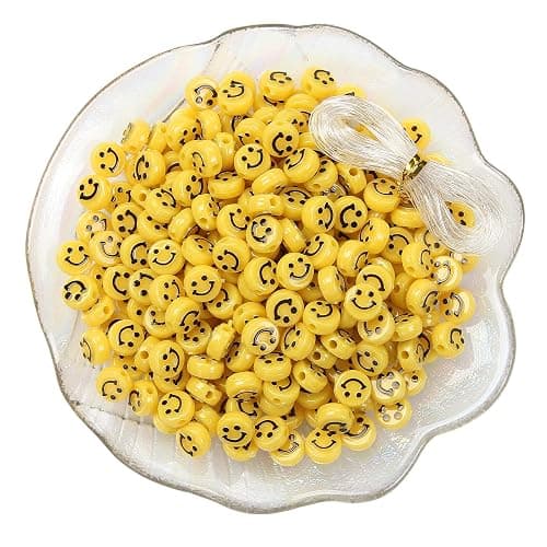 Smile Face Beads, 10mm Happy Face, Acrylic, Cute Spacer Beads, Necklace and Bracelet Making, Jewelry Supplies, 100pcs (Yellow) - Image 1