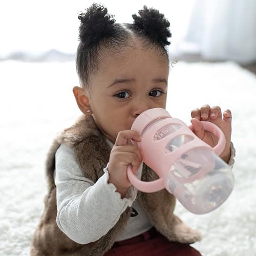 Dr. Brown's Milestones Wide-Neck Sippy Spout Bottle with 100% Silicone Handles, Easy-Grip Handles with Soft Sippy Spout, 9oz/270mL, Light-Pink & Ecru, 2-Pack, 6m+ thumbnail 11