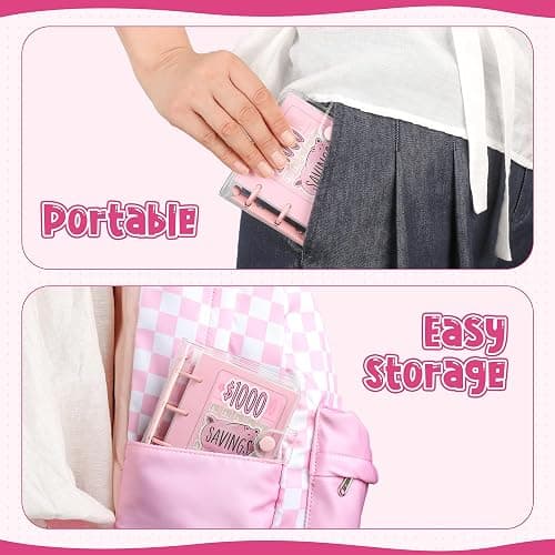 Mafegu Mini Money Saving Binder with 25 Envelopes, $1000 Savings Challenge Book, Portable for Budgeting Cash Planner,School Class Prize Gift (Pink, $1000) thumbnail 6