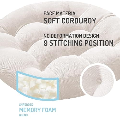 Degrees of Comfort Meditation Floor Pillow, Round Large Pillows Seating for Adults, Tufted Corduroy Cushion for Living Room Tatami, Beige 22 Inch thumbnail 2
