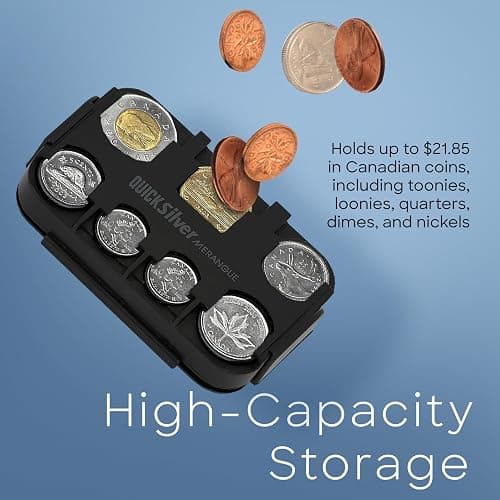 Merangue Quick Silver Coin Dispenser, Coin Holder for Canadian Coins, Car Accessories for Clutter-Free Storage, Alternative to Coin Purse for Automotive Vehicles, Pockets, or Purses, Black thumbnail 7