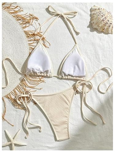 Verdusa Women's 2 Piece Sexy Halter Triangle Bikinis Thong Tie Boho Seashell Bikini Sets Swimsuits Swim Bathing Suit thumbnail 3