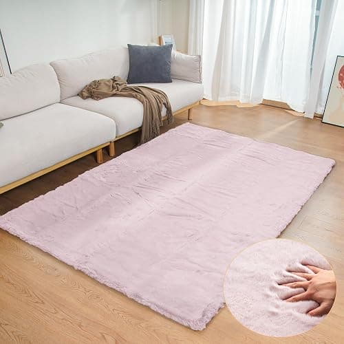 ORINOVA Pink Fuzzy Faux Rabbit Washable Fur Rug for Girls Bedroom 4x6 Shag Area Rugs for Living Room Boho Nursery Rug - Image 1