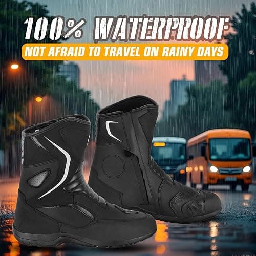 SAGA MOTO Men’s Motorcycle Boots – Waterproof Leather Biker Riding Shoes with CE Approved, Anti-Slip Sole & Breathable Lining thumbnail 4