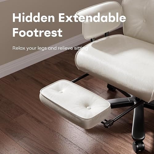 Reclining Office Chair with Footrest, Big and Tall Office Desk Chair 400lbs Wide Seat, Leather High Back Ergonomic Vintage Chair, Heavy Duty Executive Computer Chair, White thumbnail 7