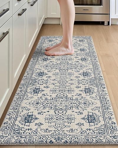 DEXI Kitchen Mats for Floor Cushioned, 23x59 Extra Large Wide Runner Rug Non Slip, Waterproof Soft Comfort Standing Padded Anti Fatigue Decorative, Blue White - 59"L x 23"W x 0.4"Th - Blue / White - Image 1