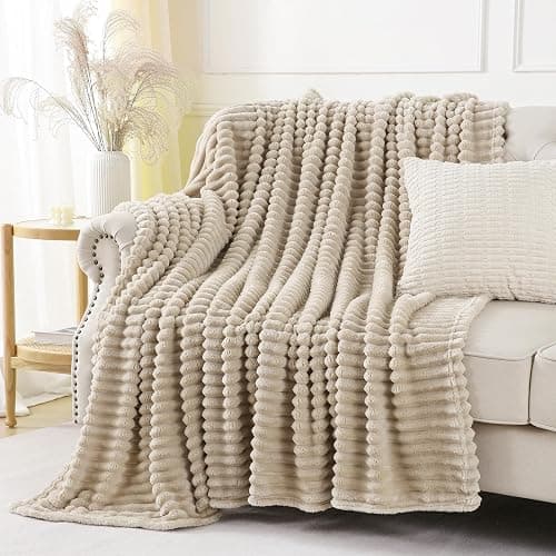 YIICKO Khaki Throw Blanket for Couch Sofa 50x60 inches Striped Fleece Blankets Room Home Decor Lightweight Plush Soft Cozy Gifts for Women Mom Girls thumbnail 2