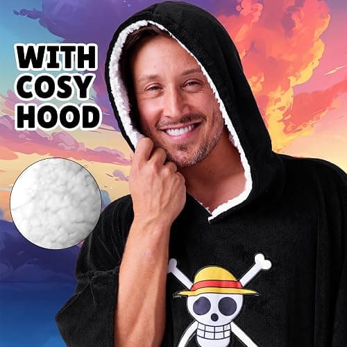 One Piece Hoodie Blanket for Adults and Teenagers Cosy Oversized Wearable Blanket One Size Sherpa Hood Gifts for Him thumbnail 5