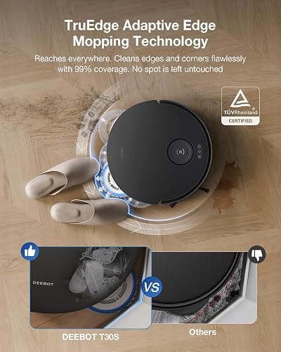 ECOVACS DEEBOT T30S PRO Robot Vacuum and Mop, 11000Pa, TruEdge Adaptive Edge Mopping, ZeroTangle Technology, AI Instant Re-mop, Self-Emptying & Refilling, AI Obstacle Avoidance thumbnail 3