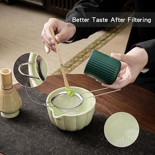 SFTXEY Matcha Whisk Set, Matcha Set Includes Ceramic Matcha Bowl, Bamboo Whisk, Scoop, Chasen Holder, Sifter, 5 Pcs Perfect Matcha Kit for Macha Lover (Mottled Green) thumbnail 2