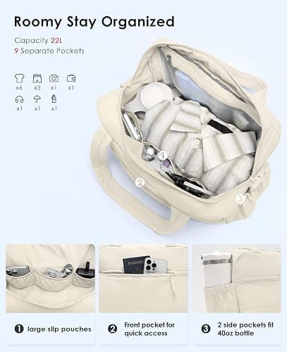 Gym Bag for Women, Travel Duffle Bags with Wet Pocket, Lightweight Carry on Bag Overnight Weekender Duffel Bag, Water Resistant (Beige) thumbnail 3