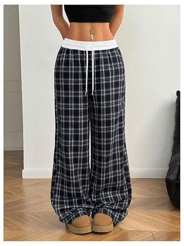 SOLY HUX Women's Plaid Checkered Pants Flannel Pajama Pants Lounge Wide Leg Baggy Sweatpants with Pockets thumbnail 4