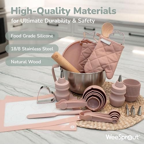 Ultimate Baking Kit for Kids - Kids Baking Set with Child Sized Utensils - Includes Apron, Oven Mitts, Silicone Mats & Liners - Perfect Cooking Set for Ages 8-12 - Gift for Children – Pink thumbnail 3