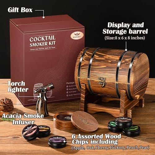 INSISART Whiskey Smoker Kit, Old fashioned Smoker Kit with Barrel,Charred | Patent Pending, with torch and 6 wood chips, Smoke infuser for cocktails and bourbon, Whiskey Gifts for Men,Dad(NO Butane) thumbnail 6