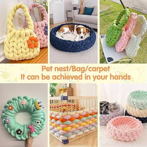 Chunky Yarn for Hand Knitting- Velvet Chenille Tube Yarns- Jumbo Yarns for Blankets, Pet Beds, Machine Washable (0.66 Lb/18.59 Yd), Easy No-Tool Arm Knitting & Crochet Project Yarn, Misty Blue thumbnail 7