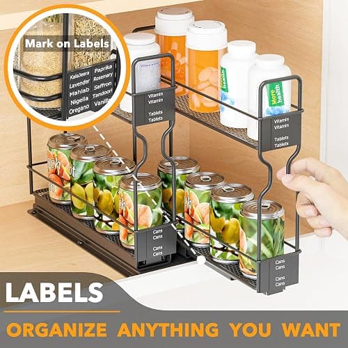 SpaceAid Pull Out Spice Rack Organizer for Cabinet, Heavy Duty Slide Out Seasoning Kitchen Organizer, Cabinet Organizer, with Labels, 5.2" W x10.75 D x10 H, 2 Drawers 2-Tier thumbnail 7