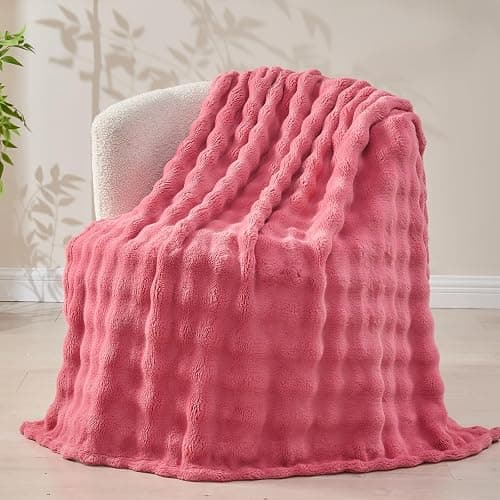 NEWCOSPLAY Throw Blanket for Couch Coral Pink Super Soft Flannel Fleece 3D Bubble Lightweight Bed Blanket All Season Use (Coral Pink, Throw(50"x60")) thumbnail 8