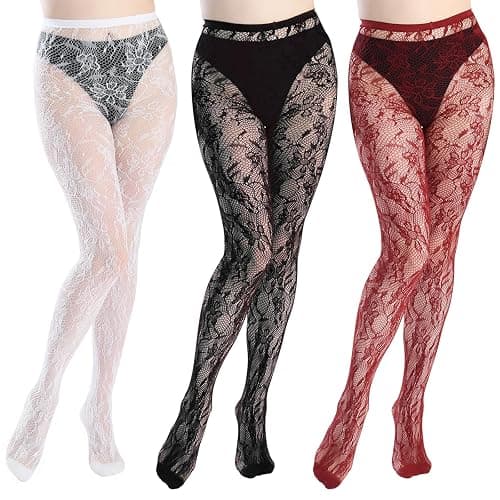 SERAPHY Lace Tights Women Black White Floral Patterned Fishnet Stockings - Image 1