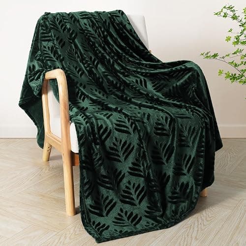 Exclusivo Mezcla Fleece Throw Blanket for Couch, Super Soft and Cozy Blankets All Season Use, Leaves Pattern, Plush Fuzzy Lightweight, Forest Green, 50x60 Inch thumbnail 3