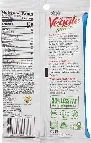 Sensible Portions Garden Veggie Snacks - Veggie Straws, Snack Size Variety Pack, Sea Salt & Zesty Ranch, 1 Oz (Pack of 24) thumbnail 2