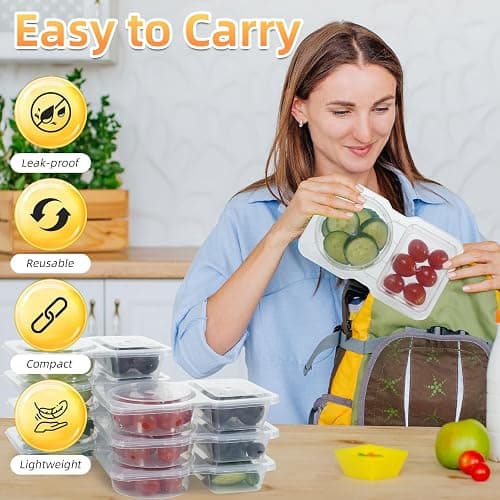 Hjdgklc 20 Pack Reusable Snack Containers with Lids, 2-Compartment Snack Containers with Lid, Perfect for Mini Sauce Boxes & Lunchable Snack Container for Kids Adults When Traveling or Going Out. (20) thumbnail 5