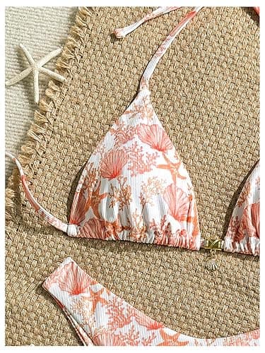 MakeMeChic Women's Polka Dots Triangle Thong Bikini Sets Floral Cute Bathing Suit Swimsuits thumbnail 5