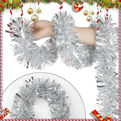 Decora 33 Feet Silver Tinsel Garland, Christmas Metallic Hanging Tinsel Garland for Xmas Tree Home and Party Decoration (Pack of 2) thumbnail 4