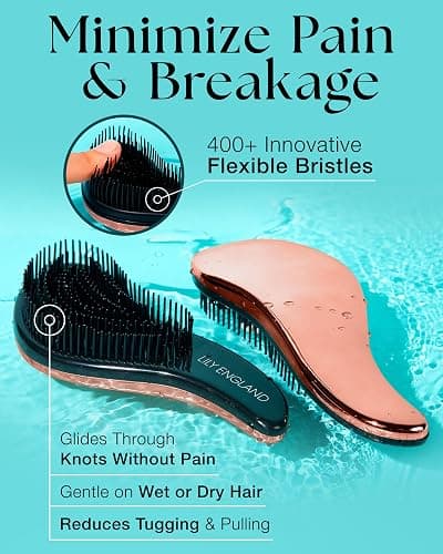 Lily England Teen Girl Gifts Trendy Stuff - Gentle Detangler Hair Brush for Curly, Thick, Straight & Natural Hair - Attractive Gift for Teen Girls with Flexible Bristles for Wet & Dry Hair, Rose-Gold thumbnail 3