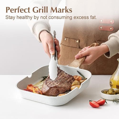 SENSARTE Nonstick Ceramic Grill Pan for Stove Tops, Versatile Square Grilling Pan with Pour Spouts, Durable Grill Skillet for All Stoves(Gas,Electric,Induction) Non Toxic-PTFE,PFAS,PFOA Free, 9.5Inch thumbnail 4