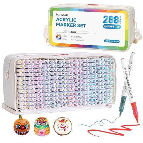 Hopesky Set di 288 pennarelli acrilici a colori pastello, con punta a pennello permanente, per artisti adulti, pennarelli acrilici con borsa per il trasporto, per tessuti, legno, vetro, artigianato - Image 1