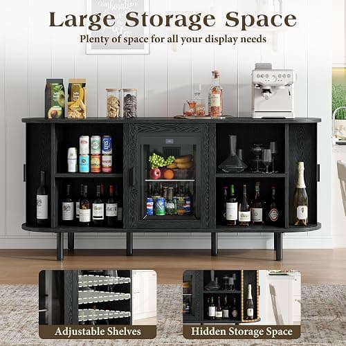 LUXOAK 70" Coffee Bar Cabinet with Beverage Fridge (Included), Buffet Sideboard Table for Home, Bar Cabinet with Storage for Dining Room & Living Room, Black thumbnail 5