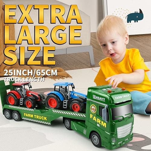 Dwi Dowellin Large Flatbed Semi Truck Toy for Kids,Includes Farm Vehicles,Car Toy Birthday Gift for 2 3 4 5 Years Old Boys and Girls thumbnail 4