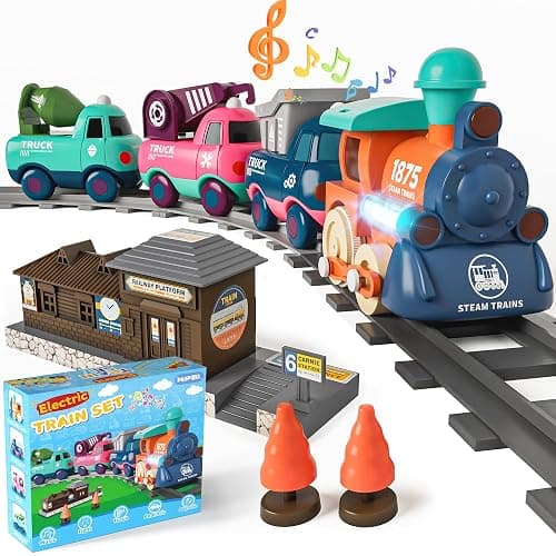 MORECOLL Electric Train Set for Toddlers & Kids w/Music, Lights & Tracks - First Choo Choo Train, Magnetic Connection, Birthday Gifts for Boys and Girls - Image 1