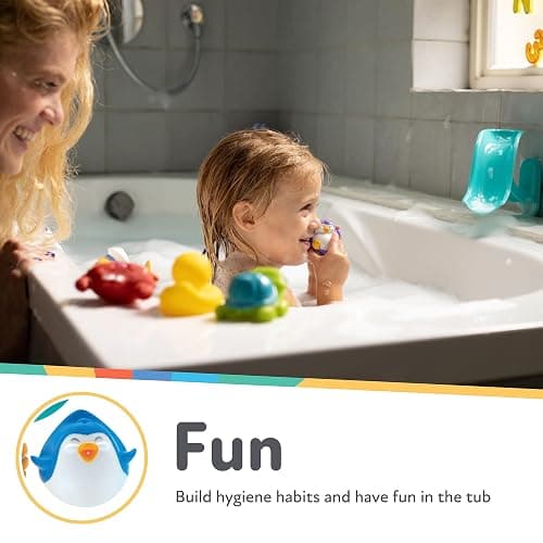 Nuby Penguin Slide Bath Toy Play Set with 4 Bath Squirters - Baby Bath Toys for Boys and Girls 12+ Months - Suction Cup Toy Attaches to Shower Wall thumbnail 5