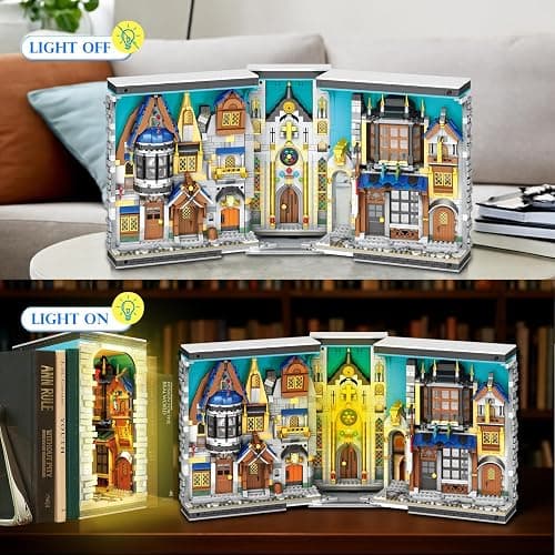 Reobrix Medieval Book Nook Building Set with Lights for Adults, 2687 Pieces | Warm LED Lighting 180° Hinged Opening Design 2687-Piece Detailed Build Bookshelf Insert and Display Model thumbnail 4