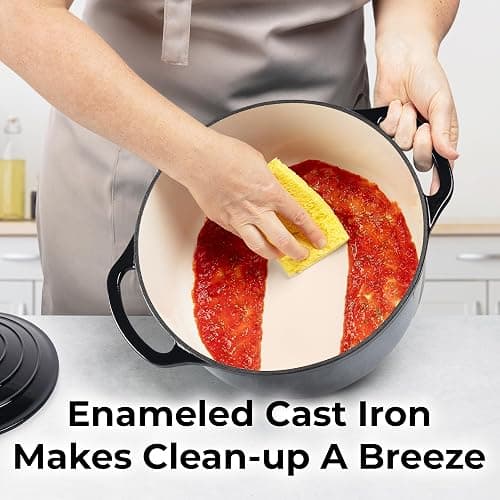 Zulay Kitchen 6 Quart Enameled Cast Iron Dutch Oven Pot with Lid – Premium Durability & Oven Safe up to 500°F – Heavy Duty Cookware Perfect for Bread Baking, Stews, Braising & Roasting – Black thumbnail 8