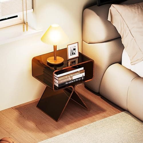 solaround Acrylic Nightstand Side Table Modern Design Clear Home Decor Display End Table for Living Room (Dark Brown) thumbnail 6
