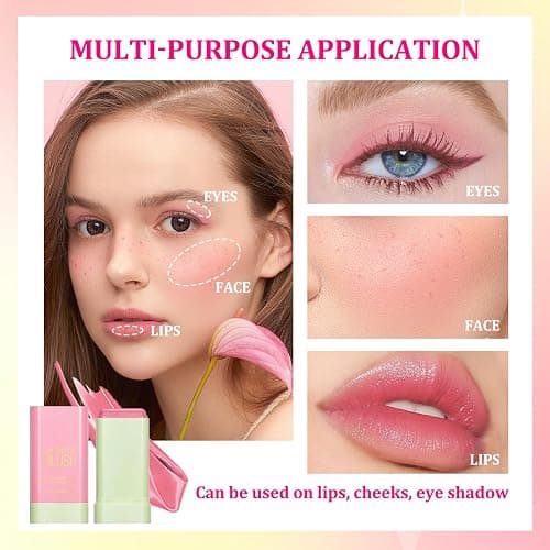 3PCS Blush Stick for Cheeks,Multi-use Solid Matte Makeup Stick Blush Cream for Cheek Eyes and Lips Tint,Moisturizing Tinted Cream Blush,Natural Blendable Cheek Blusher with 3 Makeup Sponges thumbnail 4