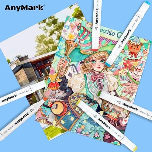 AnyMark Rotuladores Alcohol, 100 Colores, Punta Biselada y Punta Fina | Marcadores Alcohol para Adultos, Bocetos, Cómics, Colorear e Ilustración, Cuerpo Blanco thumbnail 6