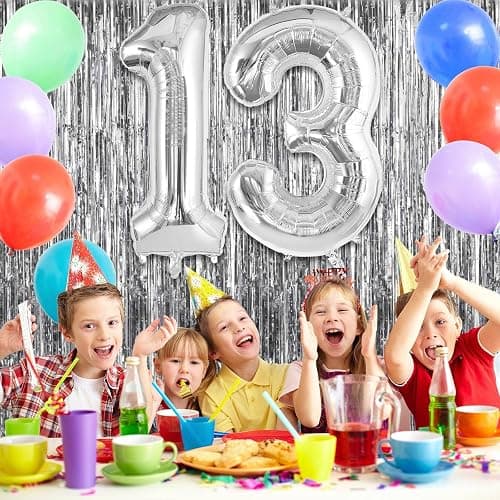 TOTAFAM 13 Balloon Numbers, Large 13 or 31 Foil Balloons, Big Number Balloon 40 Inch for 13th Birthday Anniversary Event Celebration Party Decorations Silver thumbnail 4